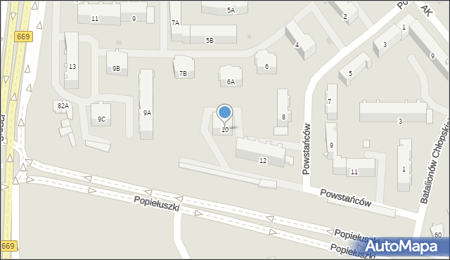 Białystok, Powstańców, 10, mapa Białegostoku