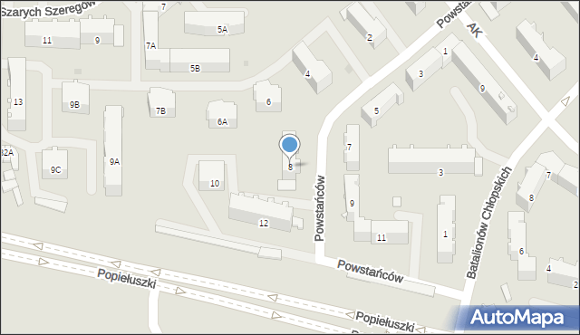 Białystok, Powstańców, 8, mapa Białegostoku