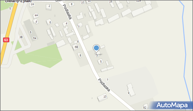 Bielany-Żyłaki, Podlaska, 3, mapa Bielany-Żyłaki