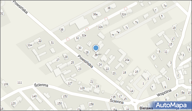 Bielawa, Powsińska, 26, mapa Bielawa