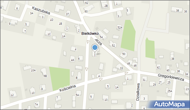 Bielkówko, Polna, 1, mapa Bielkówko