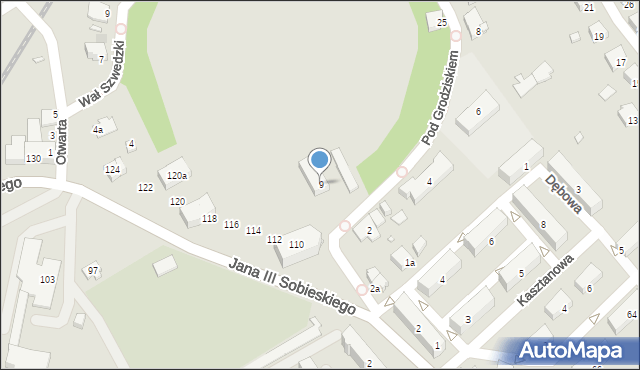 Bielsko-Biała, Pod Grodziskiem, 9, mapa Bielsko-Białej