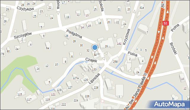 Bielsko-Biała, Podgórna, 34, mapa Bielsko-Białej