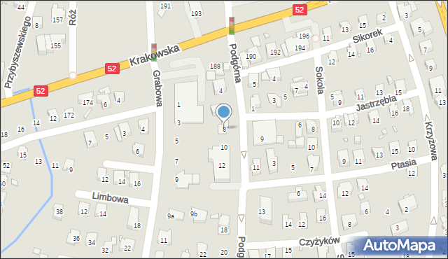 Bielsko-Biała, Podgórna, 8, mapa Bielsko-Białej