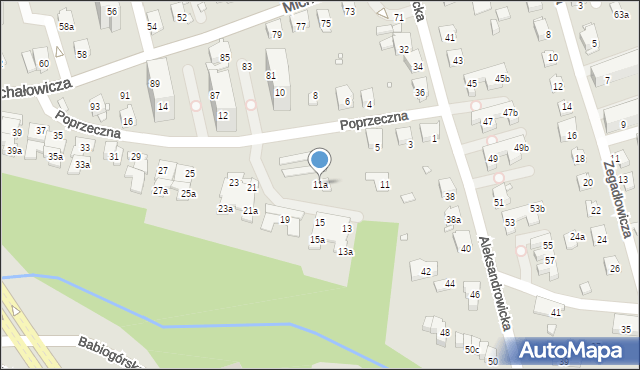Bielsko-Biała, Poprzeczna, 11a, mapa Bielsko-Białej