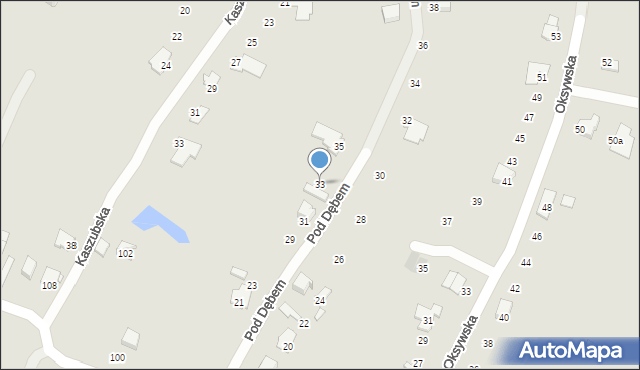 Bielsko-Biała, Pod Dębem, 33, mapa Bielsko-Białej