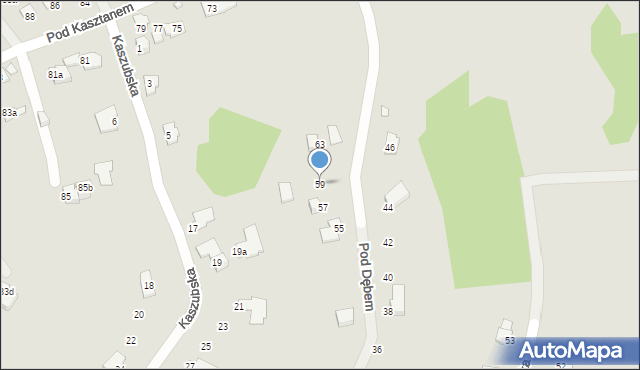 Bielsko-Biała, Pod Dębem, 59, mapa Bielsko-Białej