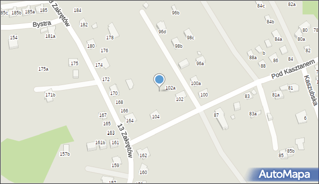 Bielsko-Biała, Pod Kasztanem, 102b, mapa Bielsko-Białej