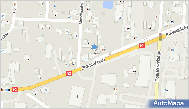 Błonie, Powstańców, 13, mapa Błonie