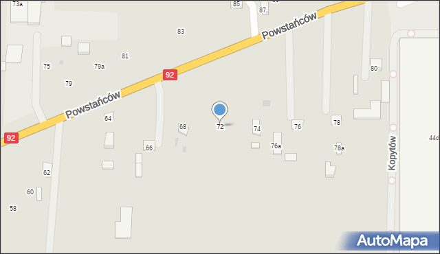 Błonie, Powstańców, 72, mapa Błonie