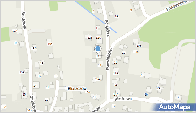 Bluszczów, Powstańców, 12, mapa Bluszczów