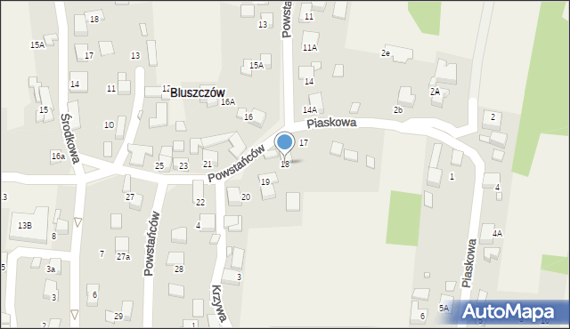 Bluszczów, Powstańców, 18, mapa Bluszczów