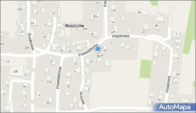 Bluszczów, Powstańców, 19, mapa Bluszczów