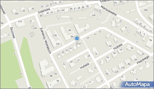 Bolesławiec, Powstańców Warszawy, 17, mapa Bolesławca