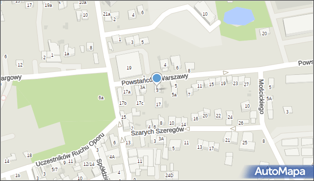 Brzesko, Powstańców Warszawy, 3, mapa Brzesko