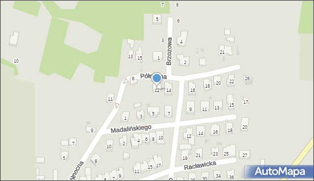 Brzeziny, Północna, 12, mapa Brzeziny