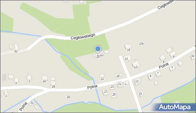 Brzozów, Polna, 20, mapa Brzozów