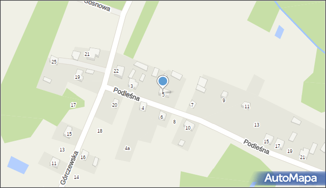 Budy Zaklasztorne, Podleśna, 5, mapa Budy Zaklasztorne