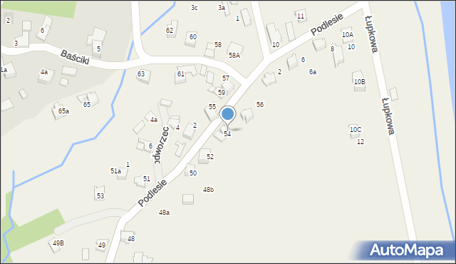 Bujaków, Podlesie, 54, mapa Bujaków