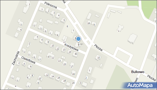Bulkowo-Kolonia, Północna, 9, mapa Bulkowo-Kolonia
