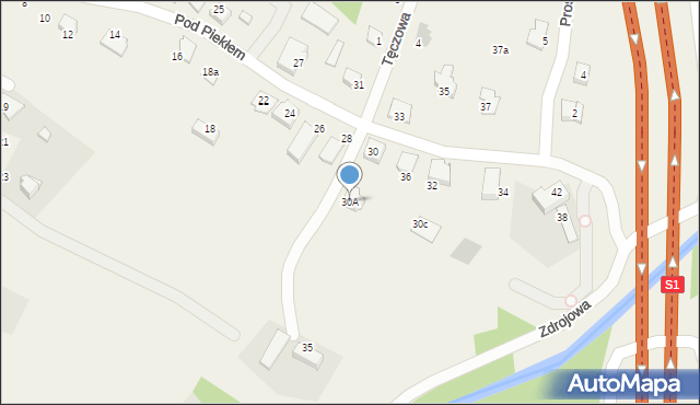 Bystra, Pod Piekłem, 30A, mapa Bystra
