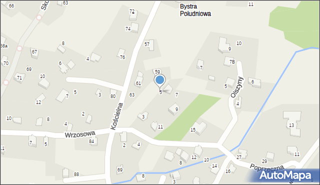 Bystra, Poprzeczna, 5, mapa Bystra