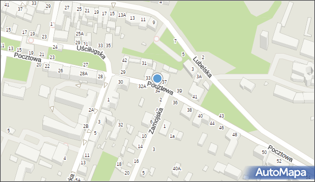 Chełm, Pocztowa, 34, mapa Chełma