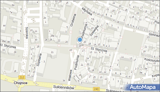 Chojnice, Podmurna, 13, mapa Chojnic