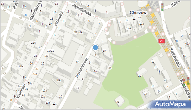 Chorzów, Powstańców, 3, mapa Chorzów