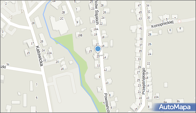 Cieszyn, Powstańców Śląskich, 13, mapa Cieszyna