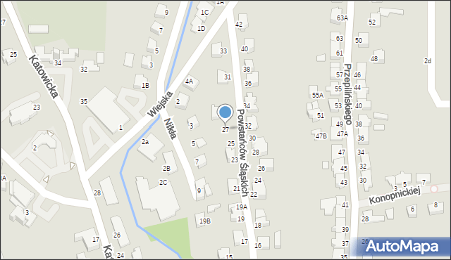 Cieszyn, Powstańców Śląskich, 27, mapa Cieszyna