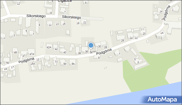 Cigacice, Podgórna, 34, mapa Cigacice