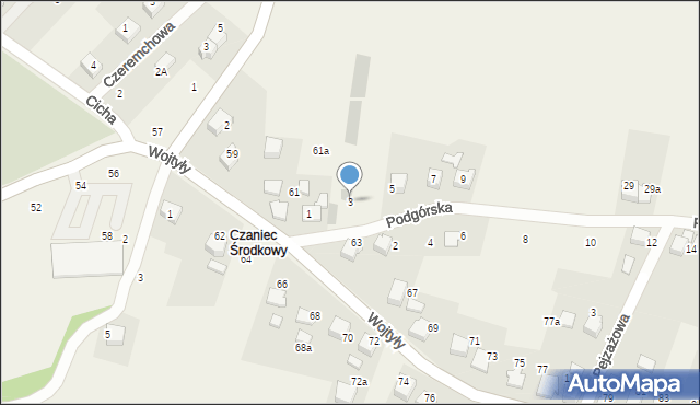 Czaniec, Podgórska, 3, mapa Czaniec
