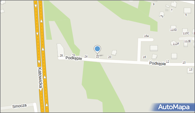 Czechowice-Dziedzice, Podkępie, 22, mapa Czechowic-Dziedzic