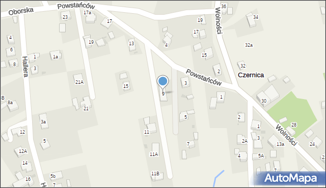 Czernica, Powstańców, 9, mapa Czernica