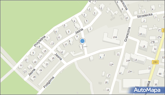 Czerwieńsk, Podgórna, 1, mapa Czerwieńsk