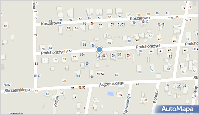 Częstochowa, Podchorążych, 61a, mapa Częstochowy