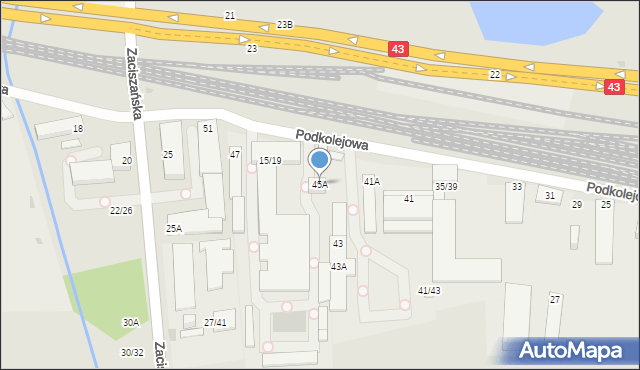 Częstochowa, Podkolejowa, 45A, mapa Częstochowy