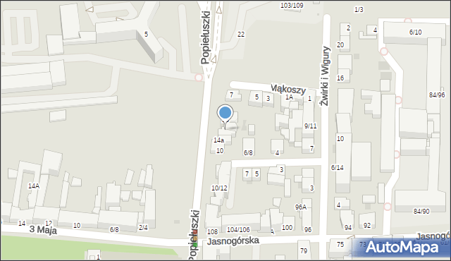 Częstochowa, Popiełuszki Jerzego, bł. ks., 16, mapa Częstochowy