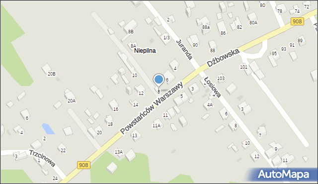 Częstochowa, Powstańców Warszawy, 8, mapa Częstochowy