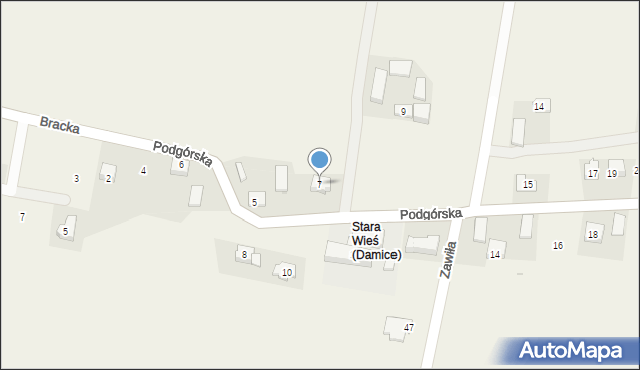 Damice, Podgórska, 7, mapa Damice