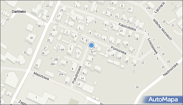 Darłowo, Południowa, 3, mapa Darłowo