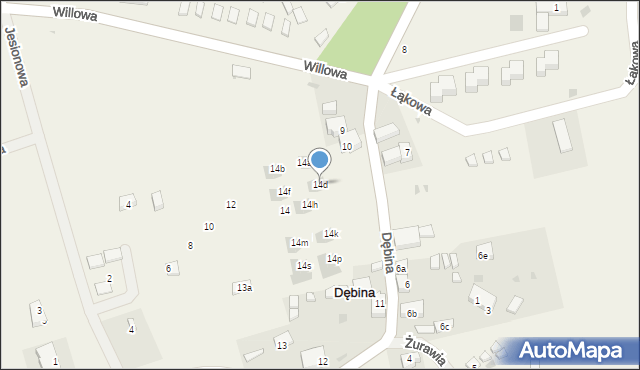 Dębina, Podgórna, 14d, mapa Dębina