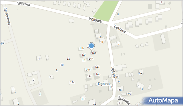 Dębina, Podgórna, 14e, mapa Dębina