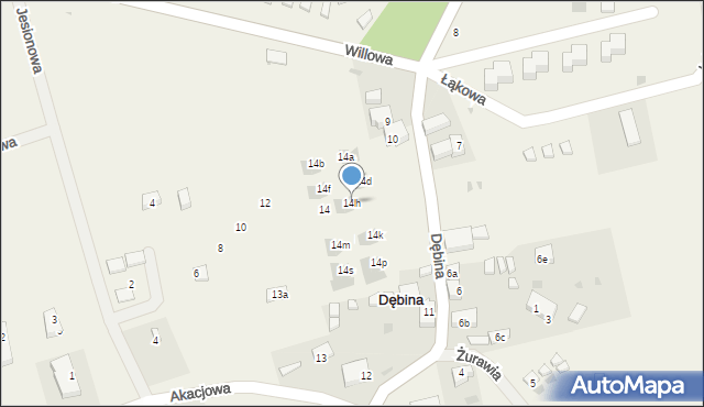 Dębina, Podgórna, 14h, mapa Dębina