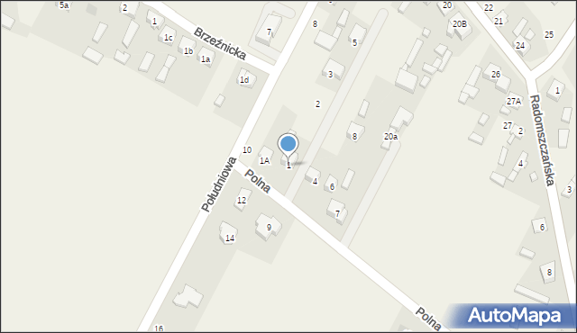 Dobryszyce, Polna, 1, mapa Dobryszyce