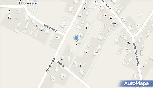 Dobryszyce, Polna, 2, mapa Dobryszyce