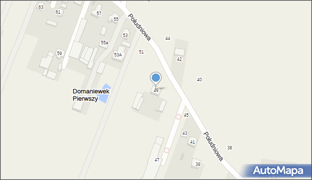 Domaniewek Pierwszy, Południowa, 49, mapa Domaniewek Pierwszy
