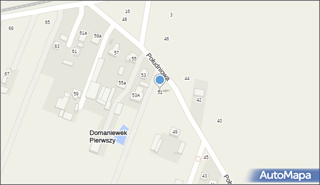 Domaniewek Pierwszy, Południowa, 51, mapa Domaniewek Pierwszy