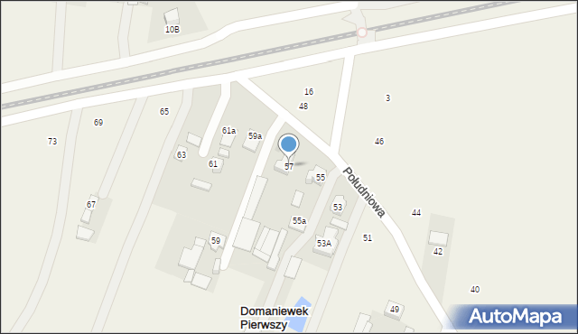 Domaniewek Pierwszy, Południowa, 57, mapa Domaniewek Pierwszy